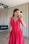 Red Pink Stripe Detailed Thick Strap Poplin Dress - 4