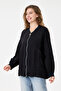 Black Italian 100% Linen Low Sleeve Zippered Oversize Linen Jacket Blouse with Tie at Hem Size 40 - 44