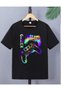 Children's Printed Crew Neck Short Sleeve Black T-Shirt