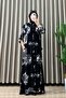 Çağla Elbi̇se Fabric Women's Black Floral Patterned Hijab Dress with Openable Buttons and Pockets
