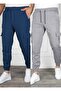 Set of 2 Unisex Cargo Pocket Elastic Leg Sweatpants - 2