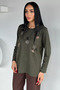 Khaki Crew Neck Stoned Mother's Combed Cotton Blouse - 2