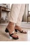 Women's 5 cm Thick Heeled Transparent Chain Buckle Detailed Daily Stylish Summer Heeled Slippers
