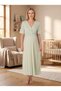 New Season Green Ribbed V-Neck Button Detailed Design Short Sleeve 100% Cotton Maternity Nightgown - 5