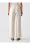 Beige Elastic Waist Linen Blend Women's Trousers - 5