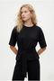 Women's River Modal Touch Tie-Detail Blouse Elastic Waist Wide-Leg Pants Black Top and Bottom Set - 2