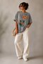 Minimal Double Floral Print Crew Neck Casual Unisex Oversize T-Shirt - Cotton Casual T-Shirt