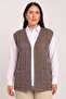 Women's Milk Coffee Checkered Knitwear Openwork Woven Pocketed Seasonal Vest