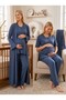New Season Navy Blue Double-Breasted Collar Short Sleeve Design Flounced Maternity Long Dress Pajama Set 3-Piece Set - 2