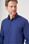 Navy Blue Hard Collar Long Sleeve Pocketless Slim Fit Cotton Shirt 1004260181 - 4