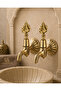 Gold Kurna Faucet with Ottoman Monogram, Double Set of Bathhouse Faucets, Complete Brass Wall-Mounted Bathhouse Fountain