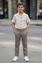 Brown Boy's Striped Linen Shirt and Trousers 2-Piece Set 24636