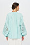 Women's Blouse with Openwork Lace Detail on the Sleeves and High Collar - 5