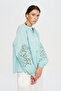 Women's Blouse with Openwork Lace Detail on the Sleeves and High Collar - 2