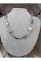 Women's Silver Color Pearl Detailed Geometric Metal Bead Necklace Modern Minimal Stylish Neck Chain