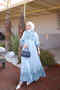 Blue Half-Buttoned Layered Dress with Elastic Sleeves - 2