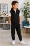 Boy's Hooded Zippered Black Vest Seasonal Cotton Sports Casual Comfortable Fit