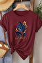 Navy Blue Leaf Special Design Printed Cotton Women's T-Shirt