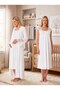 New Season Ecru Special Lace Detailed Strappy 100% Cotton Nursing-Friendly Design Maternity Dressing Gown Nightgown Set - 3