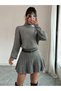 Women's Turtleneck Knitwear Sweater with Pleated Mini Skirt Knitwear Top and Bottom Set - 3