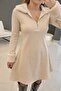 Women's Long Sleeve Zipper Collar Fur Detailed Two Thread Viscose Dress - 6