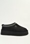 Women's Black Furry Slippers Qu-54395