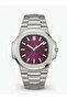 Nakse Patek Model Eşref Claret Red Dial Steel Men's Wristwatch