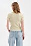 Women's Striped Fabric Detailed Slim Fit Design Tshirt with Embroidery on the Front - 3