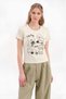 Women's Slim Fit Design Tshirt with Dog Print on the Front and Ribbed Collar Detail