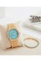 Women's Steel Wristwatch Colorful Waterway Bracelet Gift with Calendar Stone Detail Stylish Watch Set Frn06