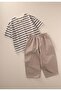 Oversize T-Shirt Wide Cut Trousers Set 2-10 Years Anthracite Mink Striped - 2