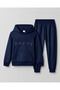 Hooded Happy Text Printed 2-Thread Seasonal Unisex Children's Tracksuit Set with Kangaroo Pocket - 2
