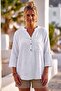 White Hakim Collar 3/4 Sleeve Buttoned Embroidered Casual Muslin Woven Blouse 68 55 - 6