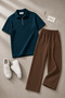 Premium Ribbed Ottoman Fabric Zipper Detailed Unisex T-Shirt and Pants Set Women's and Men's Set - 3
