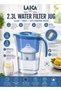 2.3L Water Filter Jug Blue BPA Free Filter Pitcher with Bi Flux Cartridge Chlorine Removal Limescale Reduction Odor Improvement Fast Filtration Fridge Friendly Design Reusable Eco Friendly Drink