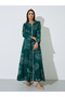 Green All Over Print Contrast Trim Maxi Jalabiya - 3