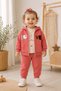 Baby Girl Love Embroidered Hooded Cardigan 3-Piece Top and Bottom Thin Seasonal Set 3-18 Months - 2