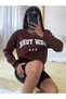 Women's Brown New York Usa Printed Hoodie Sweatshirt - 5