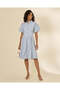 Women Sky Blue Striped Midi Shirt Dress