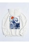 Women's White Get Alon Wave Printed Hoodie Sweatshirt - 3