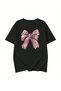 Women's Black Cresh Ribbon Printed Oversize T-Shirt - 2