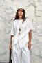 White Casual Blouse with Necklace Accessory - 2