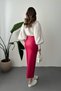 Women's Fuchsia High Waist Slit Ornamental Patched Pencil Cut Midi Skirt - 4