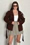 Women's Mock Neck Belted Short Lined Melton Coat - 4