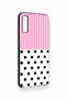 Samsung A70 Compatible Pink Striped Polka Dot Patterned Silicone Case - 4