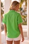 Pastel Green Shirt Collar Short Sleeve Buttoned Embroidered Hem Tie Cotton Crop Woven Blouse 55 63 - 8