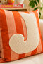 Punch Embroidered Throw Pillow Cover - 43*43 cm - Orange Letter J - Pnk001 - 2