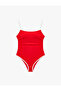 U-Neck Thin Straps Color Contrast Ribbed Swimsuit