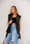 Women's Black Belted Faux Leather Vest - Biker / Motorcycle Style Zippered Leather Vest - 3