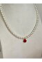 Red Velvet Rose Detailed Pearl Necklace